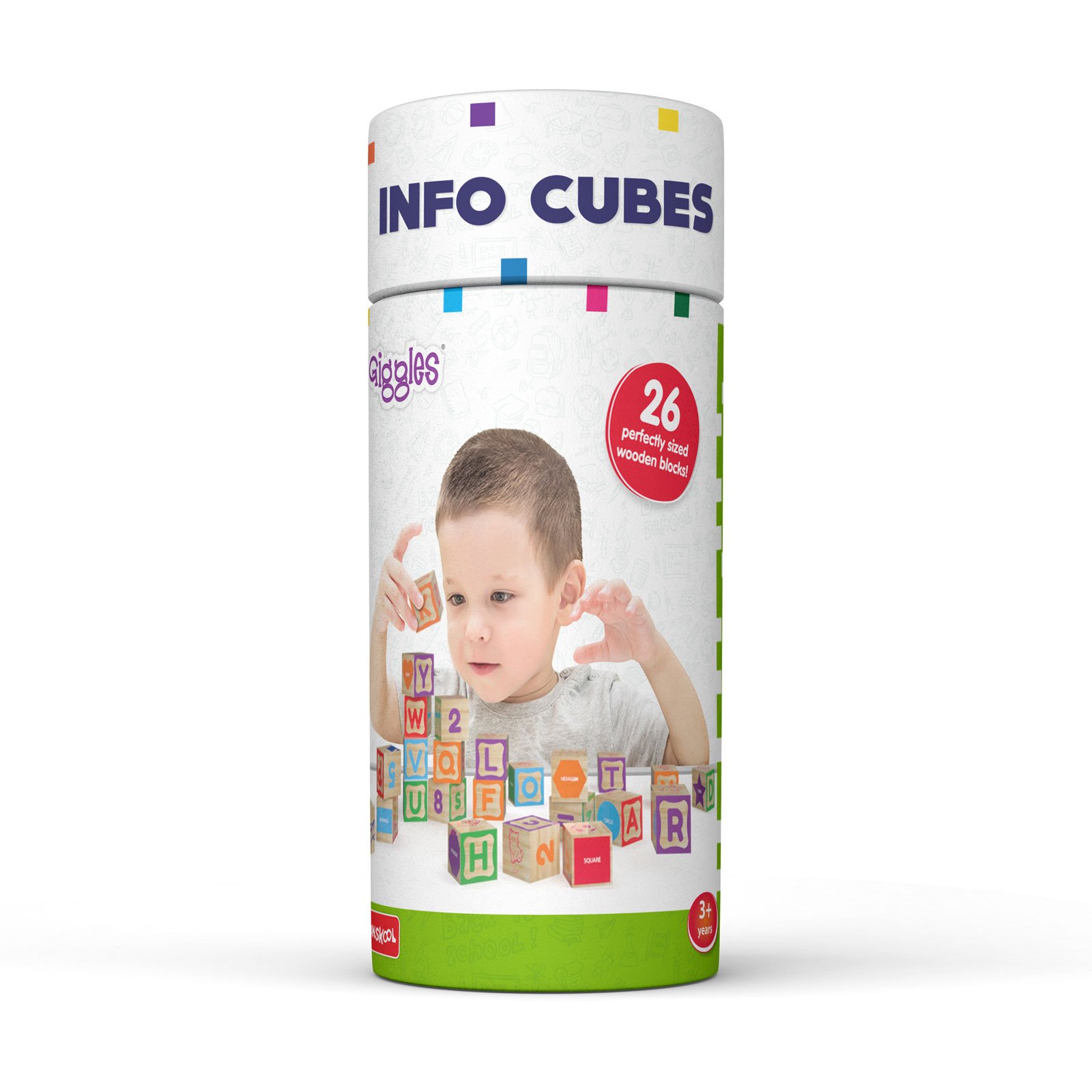 Info Cubes Wooden Learning Blocks – 26-Piece Educational Toy Set (3+ Years)